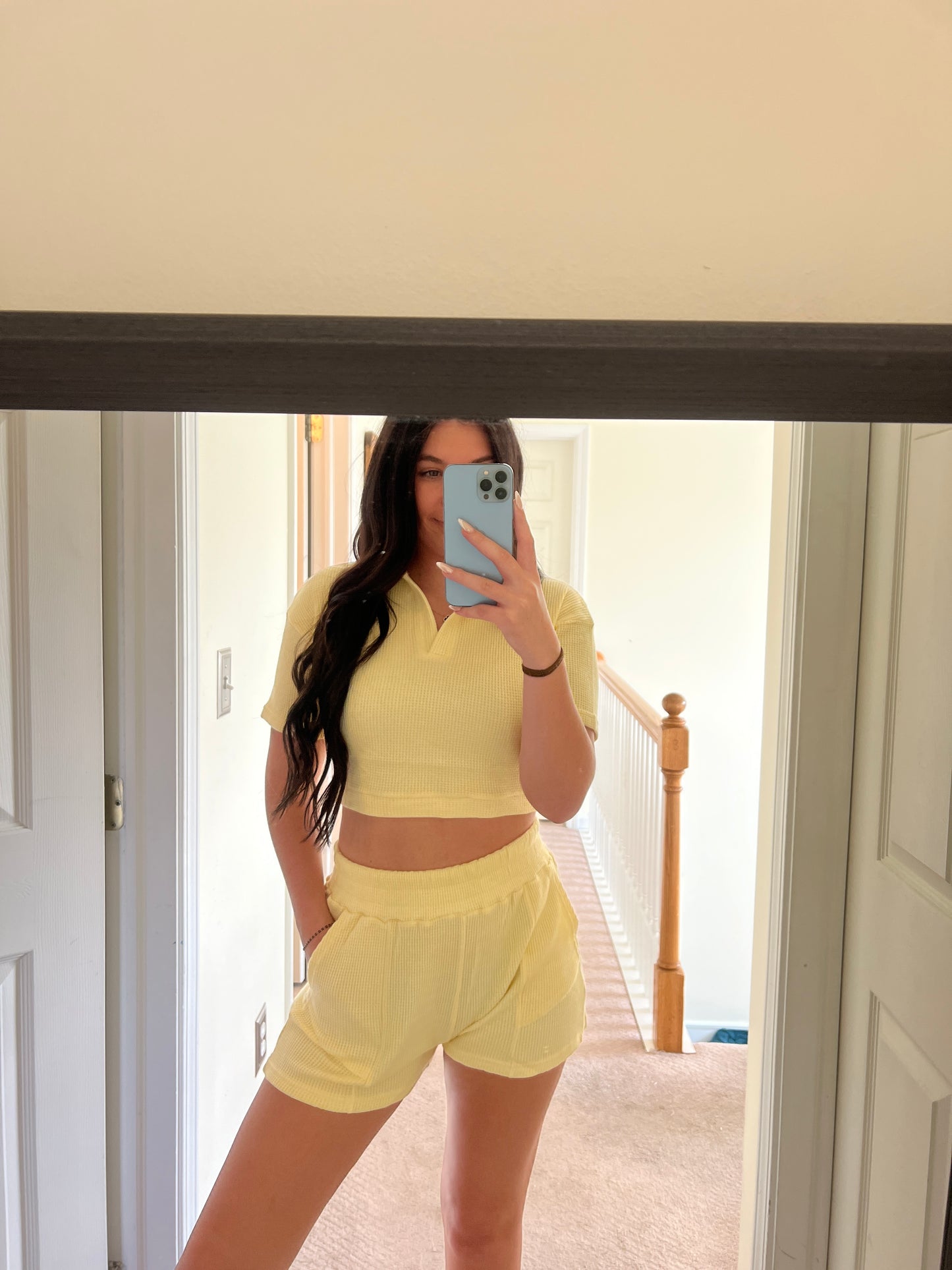 Waffle Knit Polo and Short Set