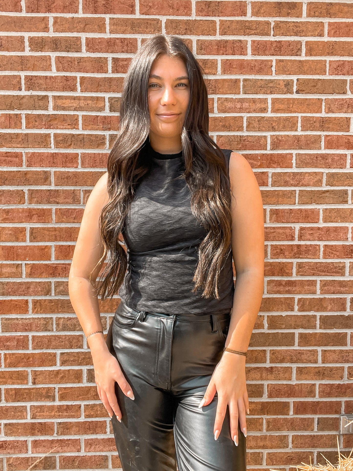 Textured Mock Neck Top