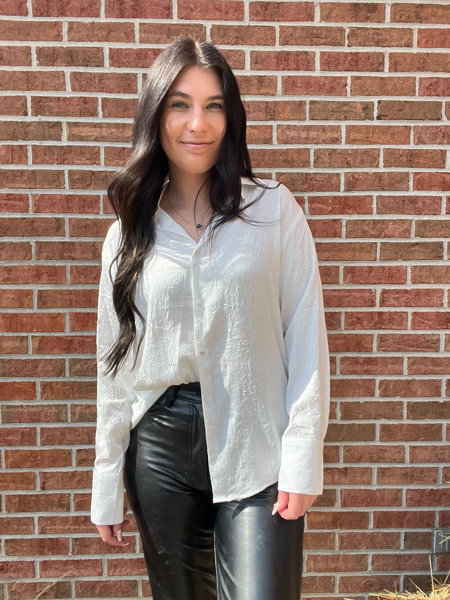 White Textured Button Down