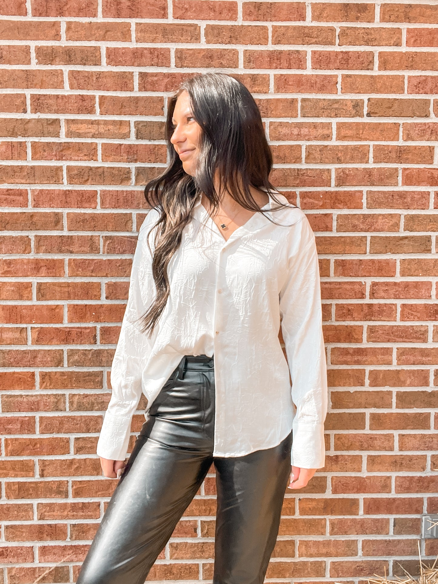 White Textured Button Down