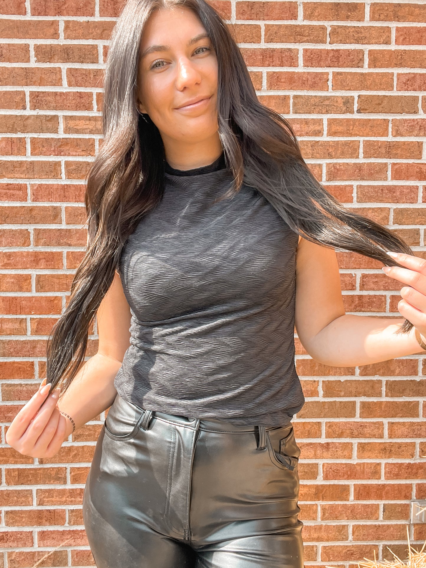 Textured Mock Neck Top