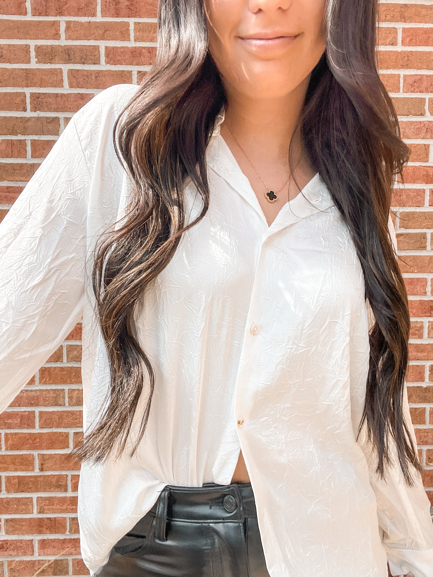 White Textured Button Down