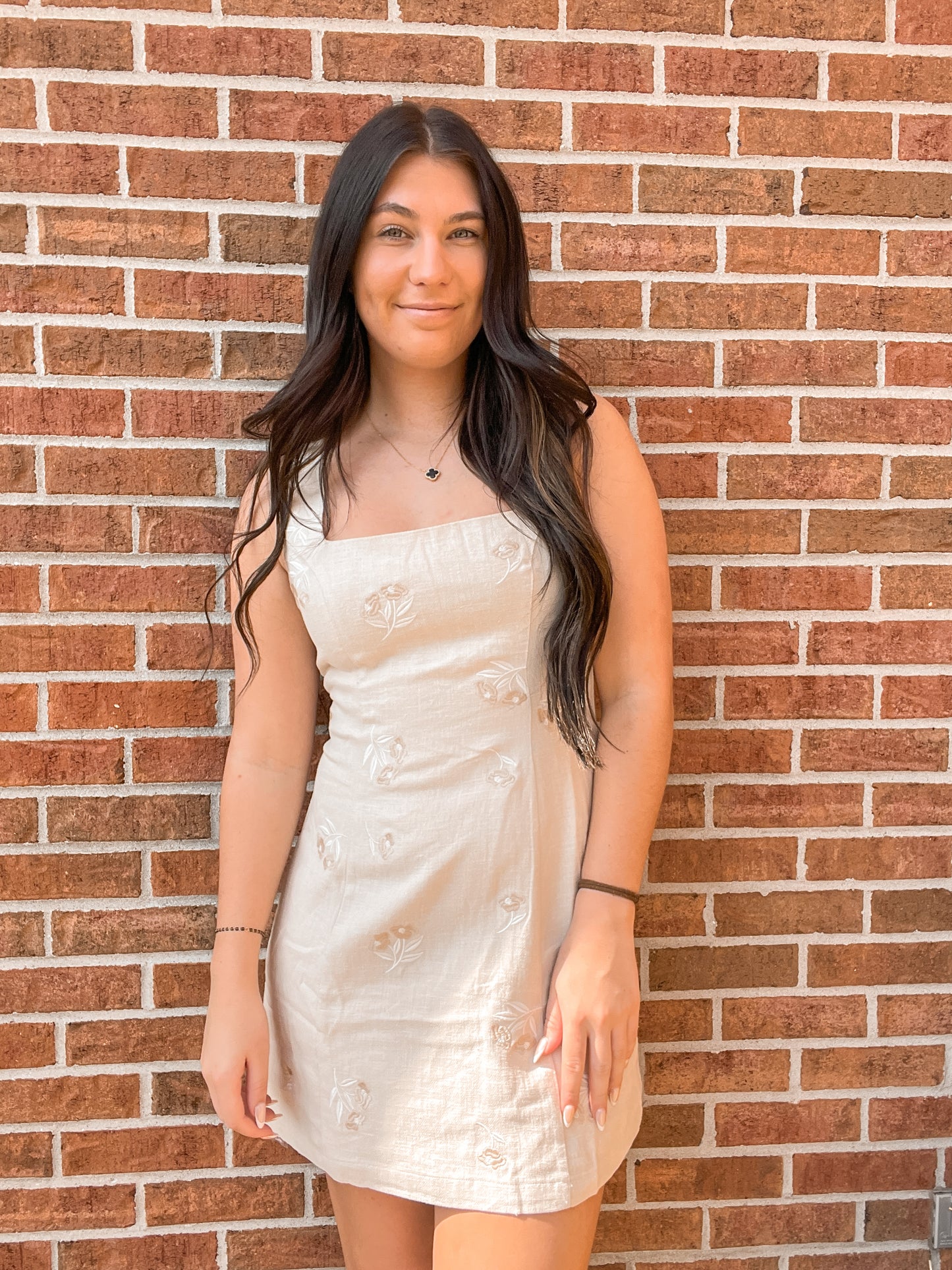 Floral Linen Embroidered Mini Dress