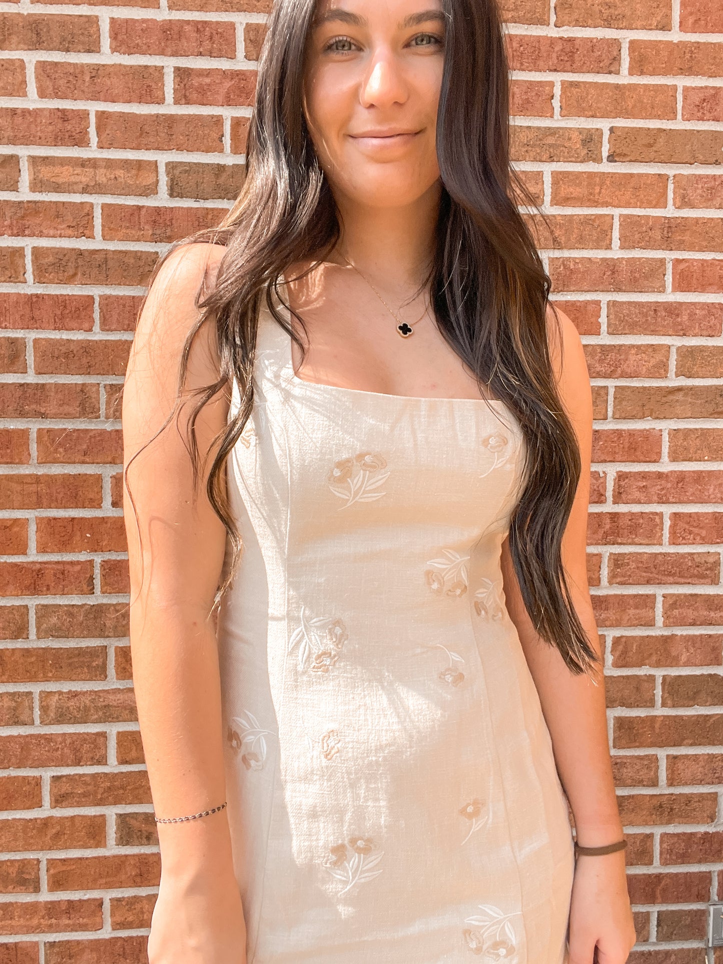 Floral Linen Embroidered Mini Dress