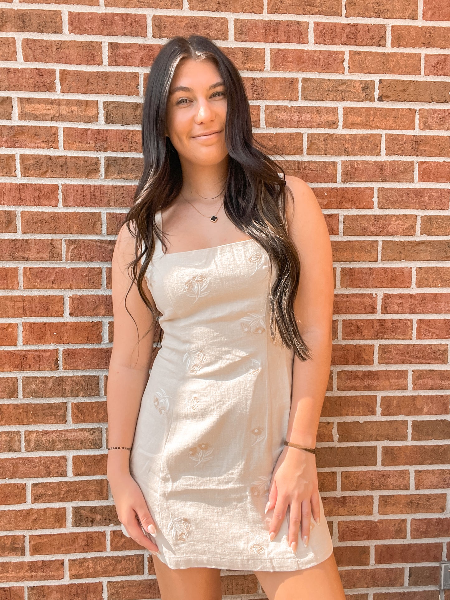 Floral Linen Embroidered Mini Dress
